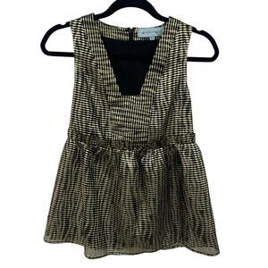 Tuckernuck Sleeveless Black Gold Metallic Peplum V Neck Top Womens XS